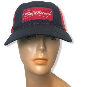 90s Budweiser Trucker Cap embroidered adjustable blue Red Logo embroidered